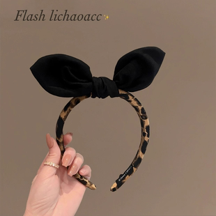 复古时尚 质感洗脸发卡女头饰百搭外出头箍 豹纹蝴蝶结发箍2025新款