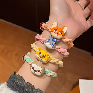 卡通布标疯狂动物城朱迪尼克发圈少女高弹力麻花扎头皮筋百搭发绳
