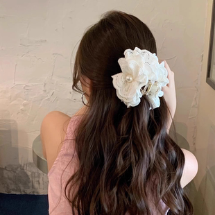 时尚 流行发夹大号鲨鱼夹盘发头饰发卡 蕾丝花朵珍珠抓夹女2025新款