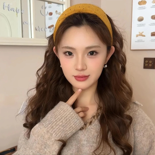 韩系波点软面宽边发箍女秋冬高颅顶压发头箍日常百搭森系发卡发饰