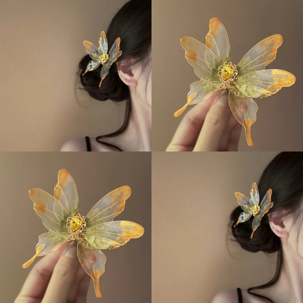 琉璃枯叶蝶超仙古风蝴蝶发夹复古汉服古装侧边高级发卡夹子头饰