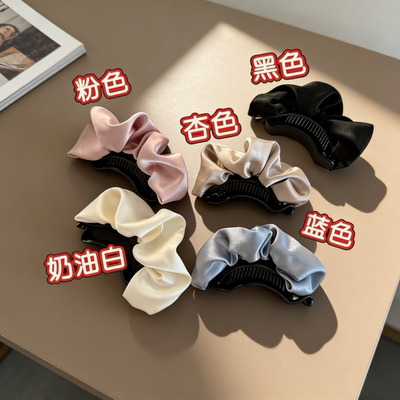 甜美褶皱缎面云朵泡泡扭扭夹纯色百搭后脑勺高马尾盘发显发量发夹