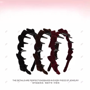 韩系暖糖丝绒蝴蝶结发箍女新款带齿高颅顶头箍显脸小百搭发卡头饰