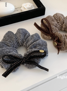 韩系灰色蝴蝶结针织毛线大肠发圈女慵懒风扎头发百搭超大发饰头绳