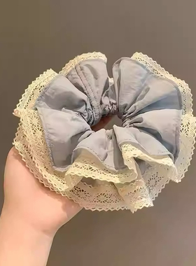 灰蓝色蕾丝花边双层大肠发圈女韩系气质扎头发丸子头发绳头绳发饰