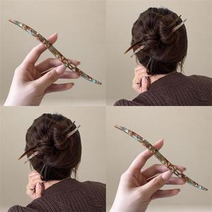小众质感慵懒风丸子头发钗法式 复古日常盘发加粗醋酸发簪发饰头饰