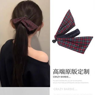 高品质 红绿色复古格子香蕉夹氛围感韩系小众发饰头饰发夹高马尾