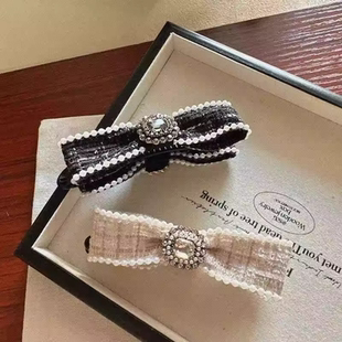 贵千金韩系甜美小香风布艺蝴蝶结香蕉夹气质马尾女竖夹横夹头饰