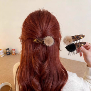 毛球豹纹刘海倒插梳女2025新款 高端碎发整理神器高颅顶公主头发饰