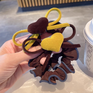 丝绒爱心蝴蝶结小肠发圈发绳懒庸风质感低马尾扎头绳头花头饰