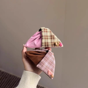 日韩复古格纹三角形抓夹女高级感2025新款鲨鱼夹后脑勺盘发夹发抓