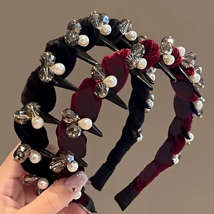 红色丝绒珍珠发箍女高级感2025新款 轻奢高颅顶洗脸头箍压发卡头饰