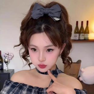 气质格雷系牛仔蝴蝶结丸子夹女夏日新款 后脑勺马尾夹韩系百搭发夹