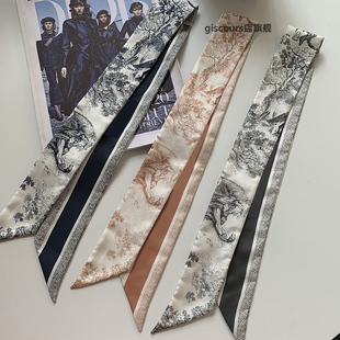 新款适用于D家绑包包手柄丝巾小丝带动物世界老花千鸟格真丝发带