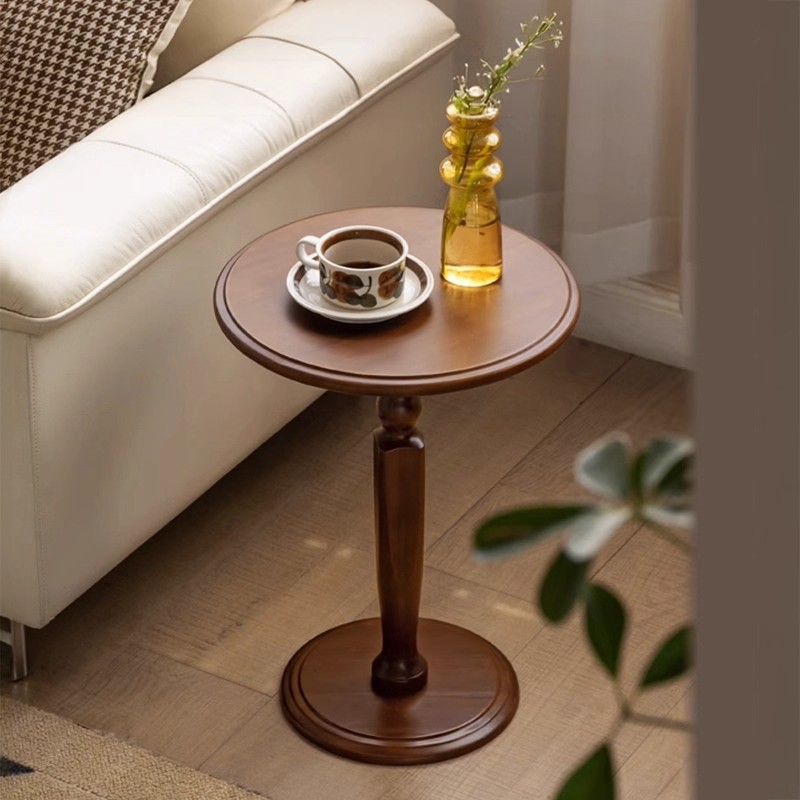 法式实木小茶几复古圆桌子家用