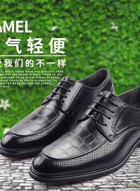 camel牛皮时尚商务风镂空婚鞋