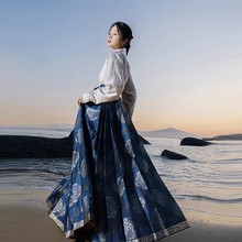 徐娇明星同款新中式刺绣对襟汉服衬衫秋冬国风马面裙套装2023新款