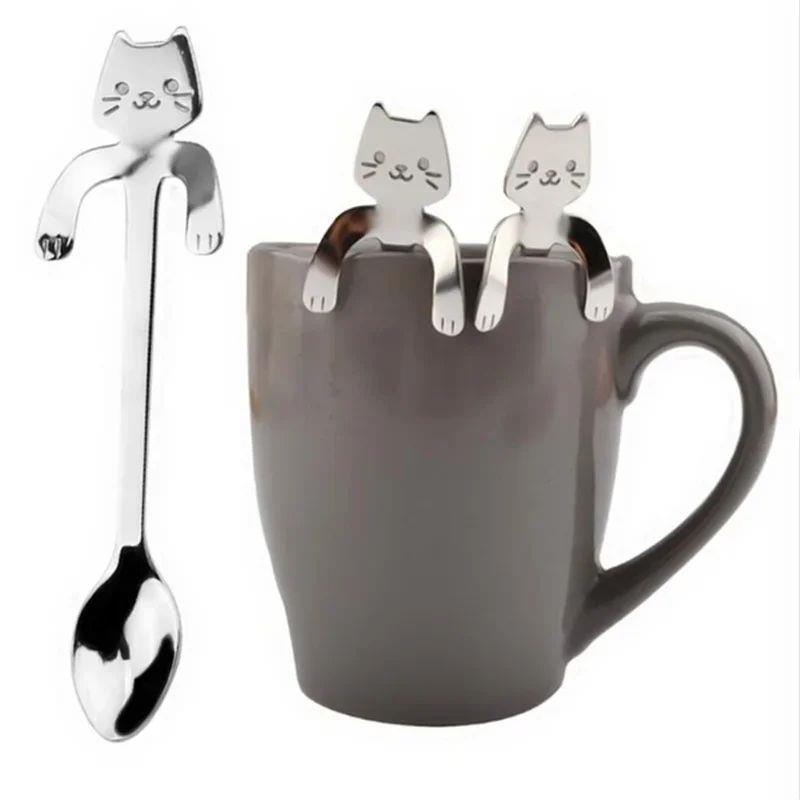 Stainless Steel Coffee Spoon Lovely Cute Cat Shape Teaspoon