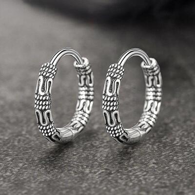 Vintage 925 Sterling Silver Hoop Earrings Pattern Earring Fo