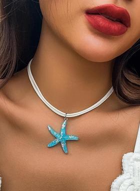 Cross-border starfish fringe beach necklace跨境少女海星项链
