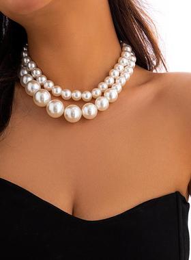 Large pearl temperament layer beaded necklace for women项炼