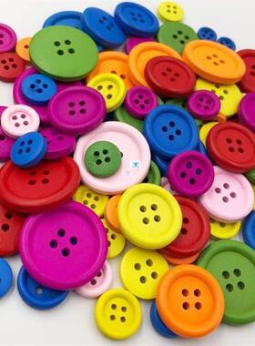 100Pcs 4Holes Mixed Size Wood Buttons For Craft Round Sewing