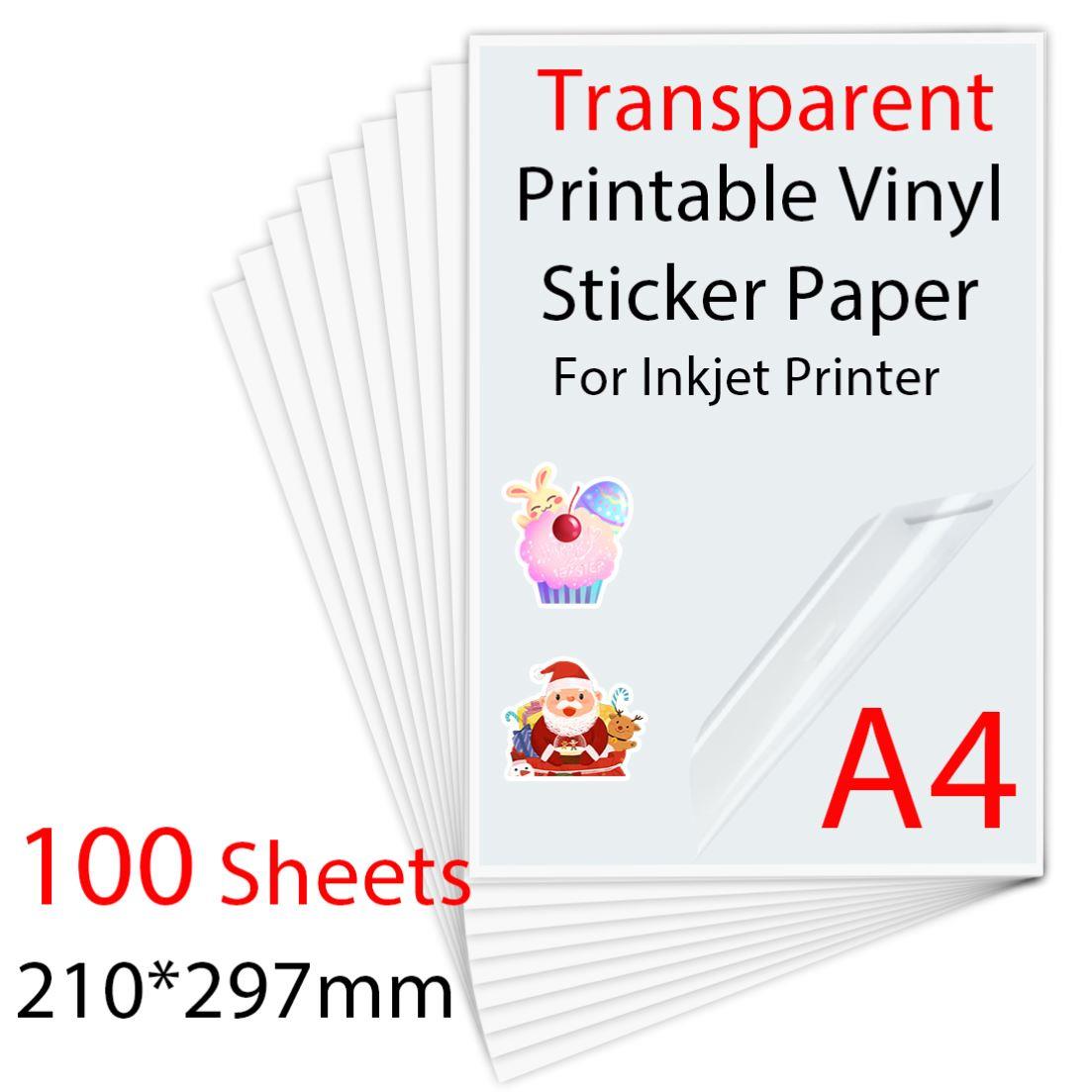 100Sheets A4 Transparent Printable Vinyl Sticker Paper 210*2