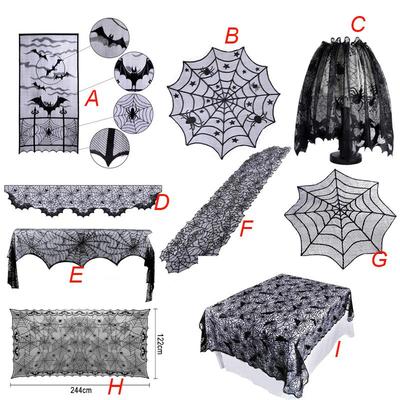Hallowen Spider Tablecloth Black Lace Cobweb Fireplace Cover