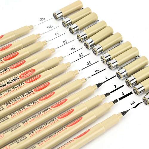 12 Tip Pigment Liner Micron Ink Marker Pen for Manga Draw Sk