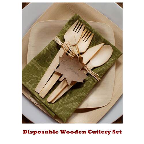 Disposable Wooden Cutlery Set Spoon Fork Knife Parties
