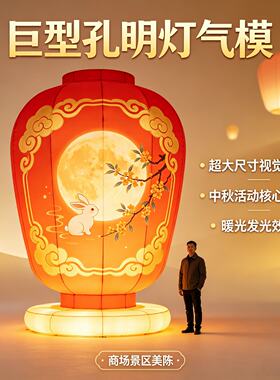 中秋中式巨型发光孔明灯美陈摆件