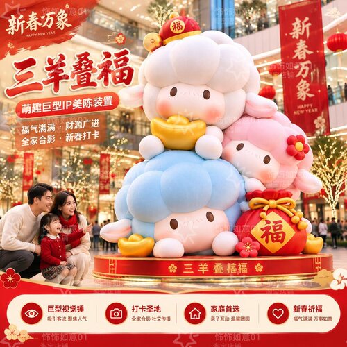 新年巨型三羊叠福气模打卡装置