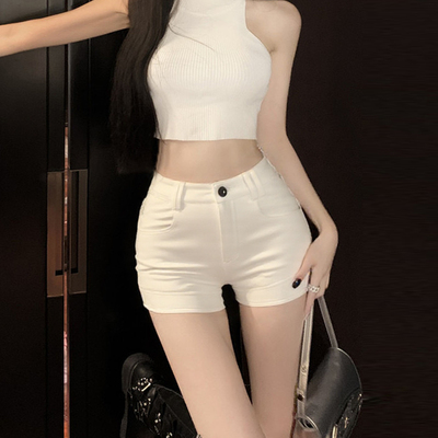白色高腰短裤女夏2025新款辣妹弹力包臀紧身百搭性感显瘦休闲热裤