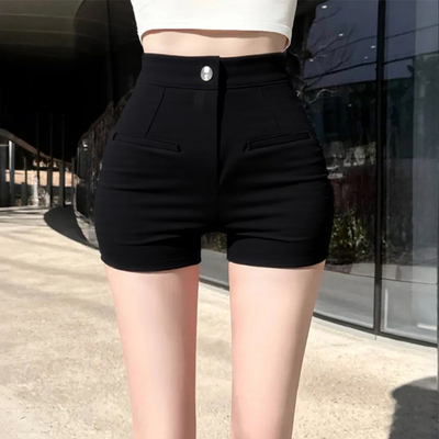 黑色高腰短裤女夏2025新款小个子辣妹包臀百搭三分裤打底外穿热裤