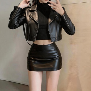 黑色小皮裙女秋冬短款半身裙2026新款性感PU皮辣妹百搭包臀一步裙