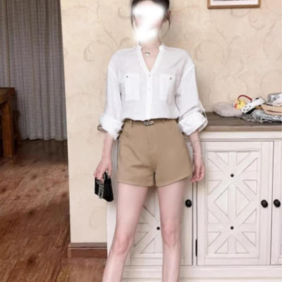 夏季老钱风穿搭法式V领白色长袖防晒衬衫女薄款外搭衬衣开衫上衣