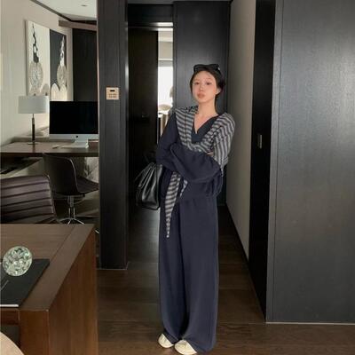 秋季松弛感套装休闲阔腿裤三件套