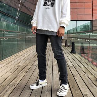 Kanye侃爷牛仔长裤 INS同欧美高街风纯色弹力修身 小脚洗水牛仔裤