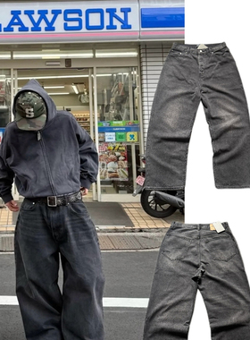 BLCG巴黎22SS Large Baggy款暴风雪阔腿宽松刷蜡黑灰色B家牛仔裤