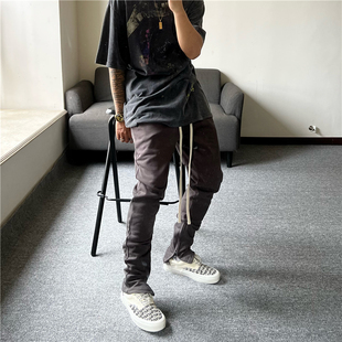 高街美潮毛圈休闲男女fog长裤 FEAR 内侧拉链小脚裤 GOD复古修身