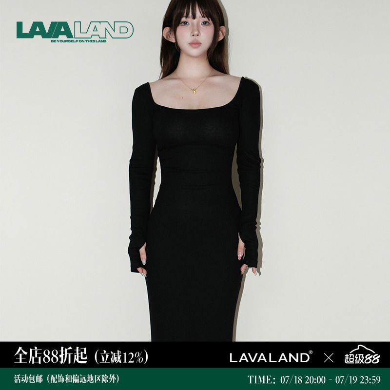 【性感辣妹】LAVALAND 显瘦包臀鱼尾长袖连衣裙弹力塑身