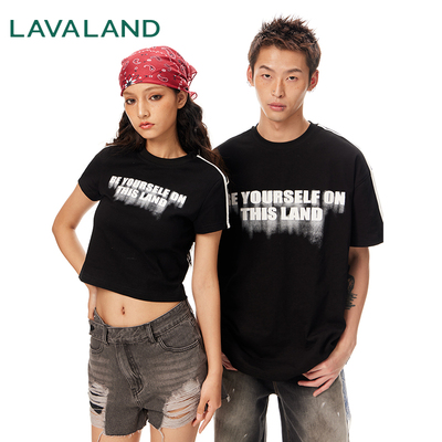 【情侣双版本】LAVALAND夏日复古撞色杠条情侣休闲短袖T恤男女