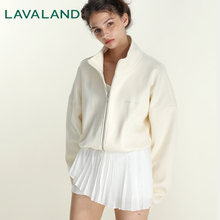 【休闲百搭】LAVALAND初秋基础刺绣拉链开衫立领短款宽松卫衣外套