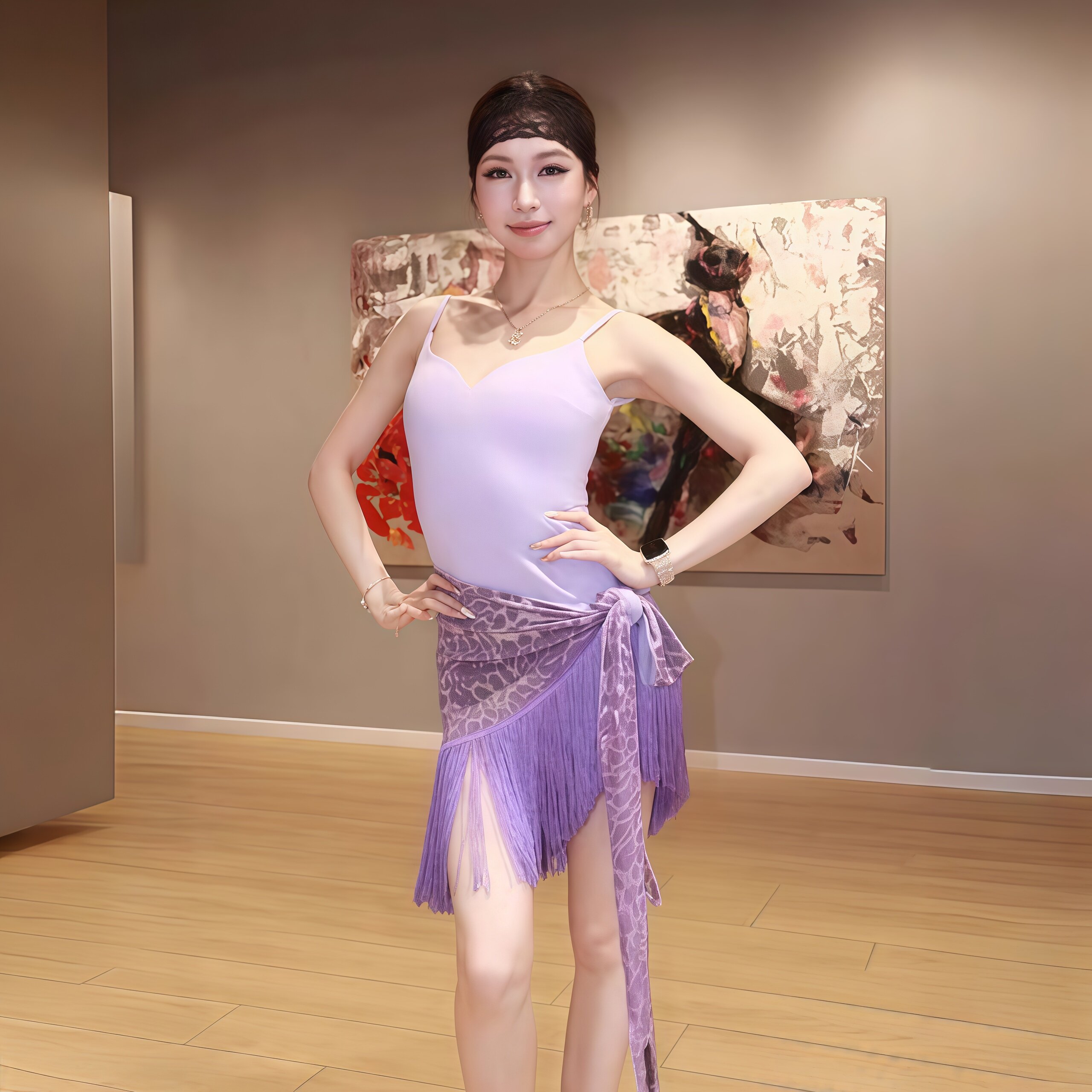 夏季拉丁舞服新款高级豹纹吊带露背辣妹气质性感上衣大衫女舞蹈服