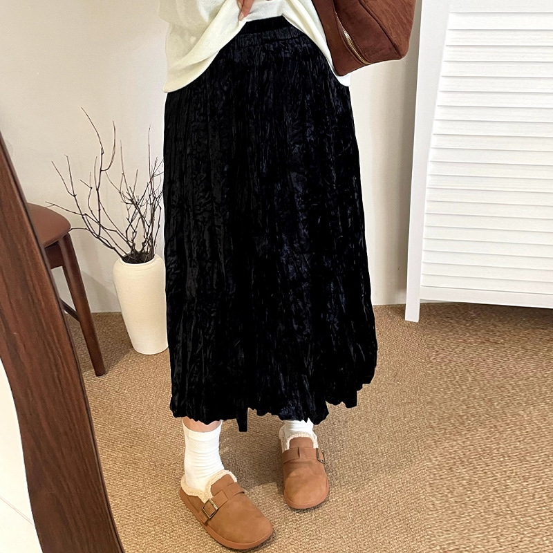 大码女装丝绒半身裙2025秋胖mm高腰包臀裙女气质垂感a字裙NQ1062