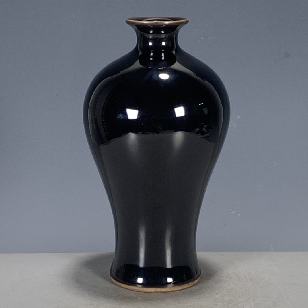 古玩瓷器收藏明代单色釉黑釉回流梅瓶摆件家居客厅摆件