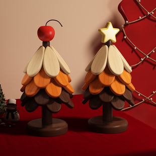 圣诞树隔热垫餐桌高级感装饰摆件一棵树实木防烫锅垫折叠杯垫碗垫