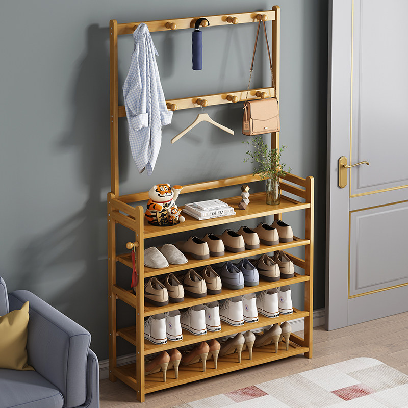 衣帽架鞋架一体组合家用多功能置物收纳架落地进门口鞋柜挂衣架子