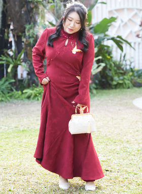 【朱朱专属】秋冬大码胖mm温柔仙气收腰鱼尾新中式旗袍长裙52017