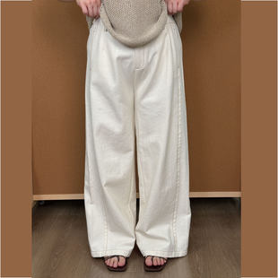 福饮沸别【奶油奶昔2.0】大码胖mm秋新款明线原棉直筒牛仔裤2230